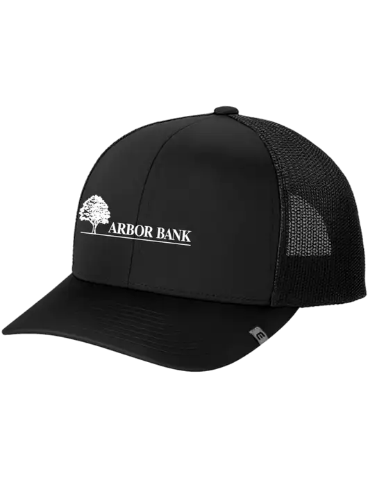 TravisMathew Black Cruz Trucker Cap w/Arbor Bank Logo