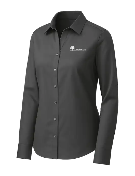 Brooks Brothers Womens Dark Grey Wrinkle-Free Stretch Pinpoint Shirt w/Arbor Bank Logo