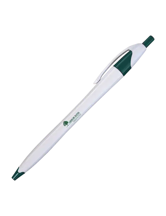 Novella White/Dark Green Classic Pen - Blue Ink w/Arbor Bank Logo