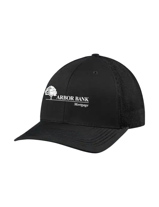 Richardson Adjustable Snapback Original 112 Trucker Cap Black w/Black Mesh w/Arbor Bank Mortgage Logo
