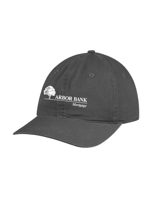 Garment Washed Unstructured Twill Charcoal Cap w/Arbor Bank Mortgage Logo