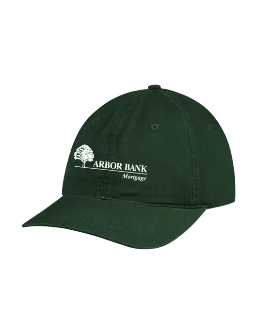 Garment Washed Unstructured Twill Dark Green Cap w/Arbor Bank Mortgage Logo