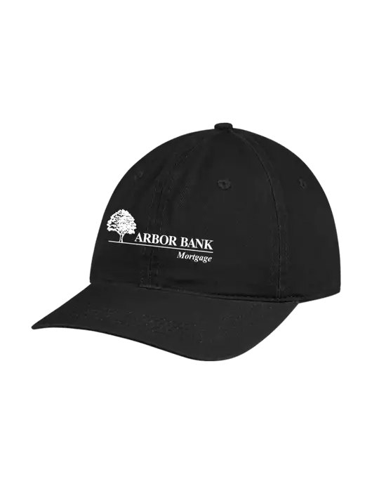 Garment Washed Unstructured Twill Black Cap w/Arbor Bank Mortgage Logo