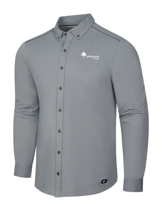 OGIO Medium Grey Heather Modern Code Stretch Button-Up Shirt w/Arbor Bank Mortgage Logo