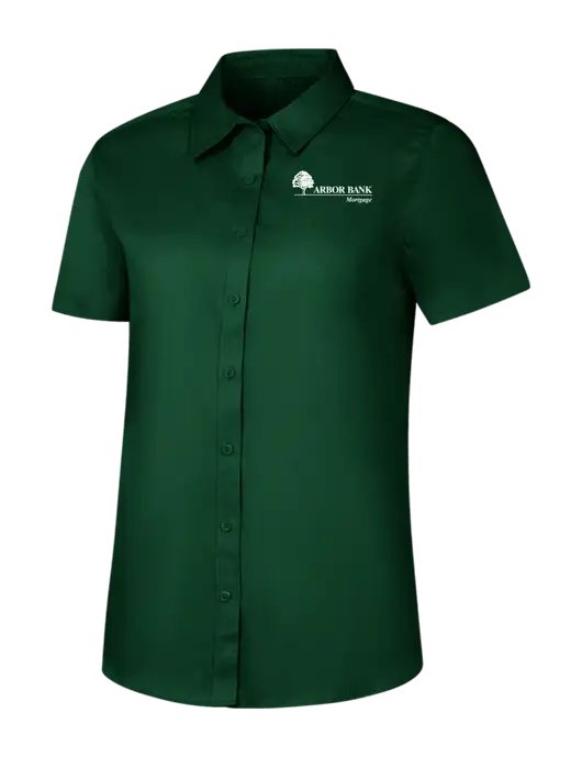 Womens Dark Green Short Sleeve Superpro React Twill Shirt w/Arbor Bank Mortgage Logo