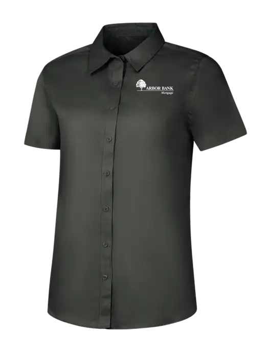 Womens Dark Grey Short Sleeve Superpro React Twill Shirt w/Arbor Bank Mortgage Logo