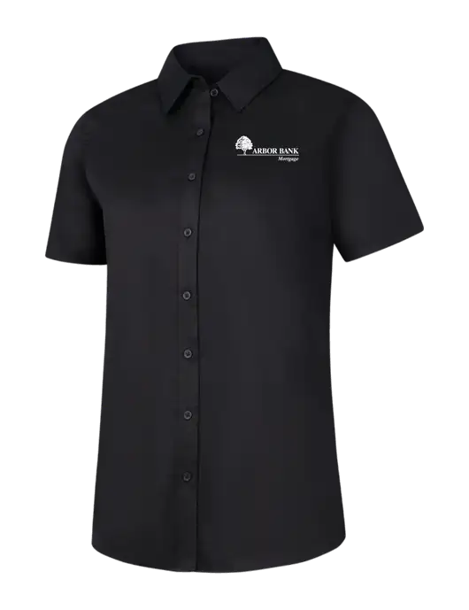 Womens Black Short Sleeve Superpro React Twill Shirt w/Arbor Bank Mortgage Logo