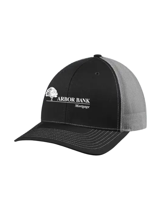 Richardson Adjustable Snapback Original 112 Trucker Cap Black w/Charcoal Mesh w/Arbor Bank Mortgage Logo